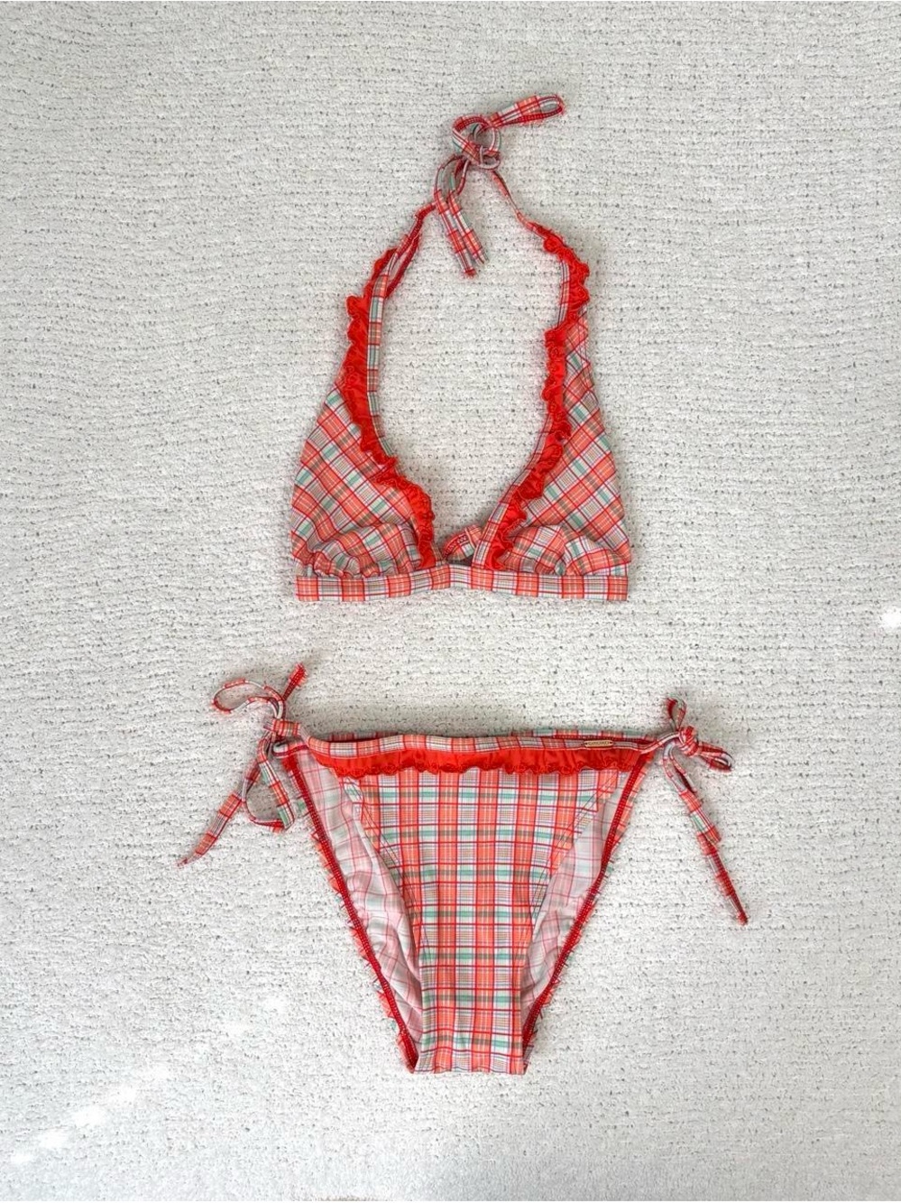 Y2K XOXO plaid eyelet trim bikini set